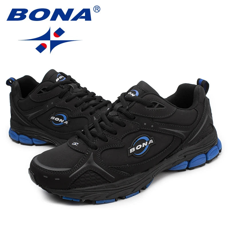 BONA New Classics Style Men Running Shoes Lace Up Men Sport Shoes Leather Men Outdoor Jogging Sneakers Comfortable Free Shipping