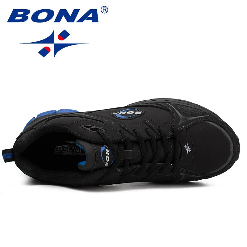 BONA New Classics Style Men Running Shoes Lace Up Men Sport Shoes Leather Men Outdoor Jogging Sneakers Comfortable Free Shipping