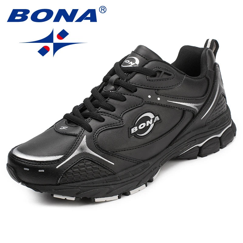 BONA New Classics Style Men Running Shoes Lace Up Men Sport Shoes Leather Men Outdoor Jogging Sneakers Comfortable Free Shipping